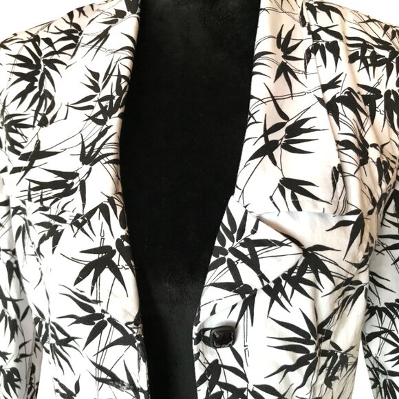 Joseph Ribkoff Vintage Blazer: 80s Button-Down Jacket, Black White Fern, Size 8 - Picture 3 of 9